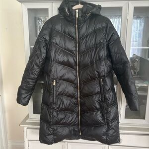 Michael Kors Black Puffer Coat with Gold Accents